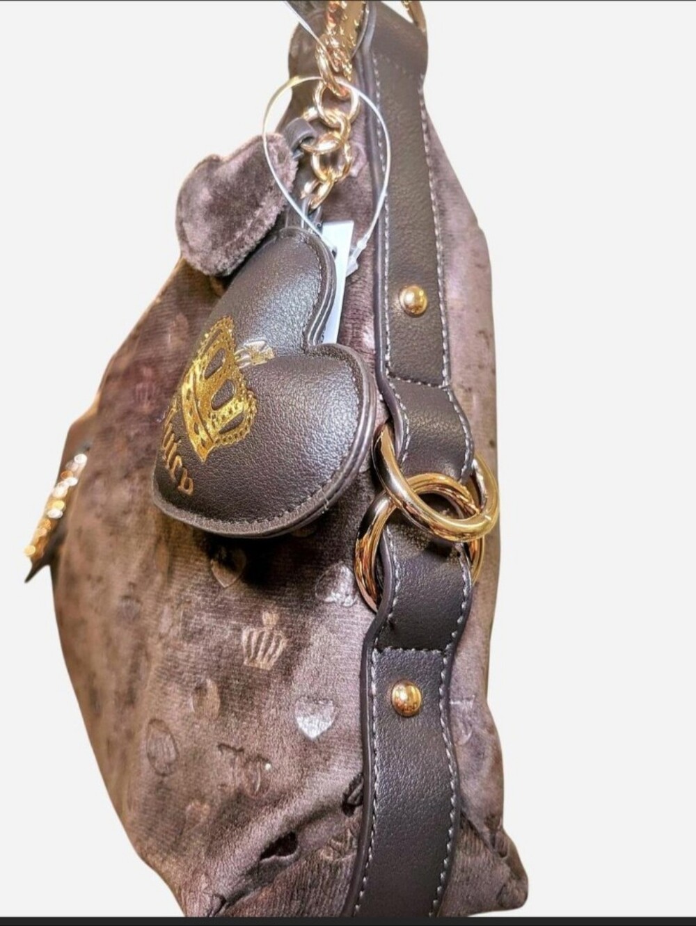 Juicy Couture Brown Monogram Velour Hobo Bag - Picture 3 of 8